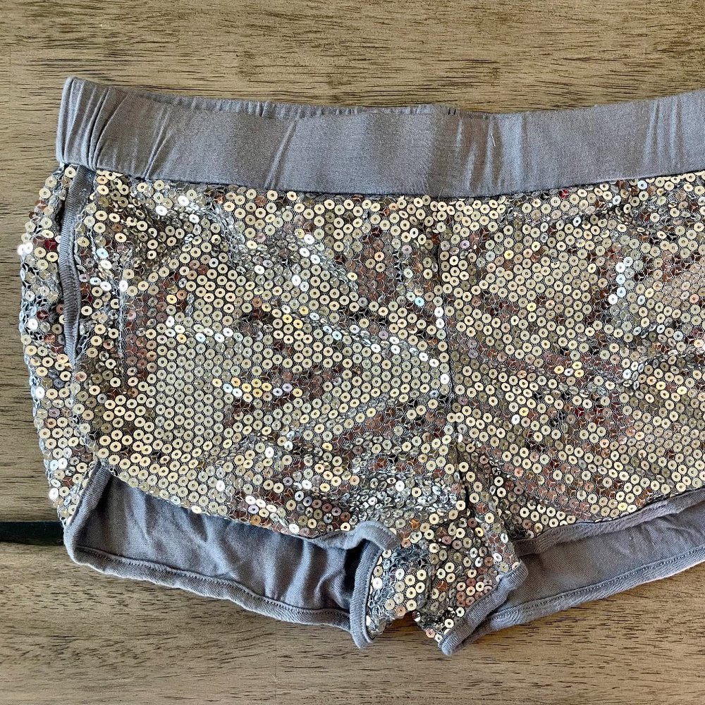 New Silver Sequin Booty Shorts L Large Rave